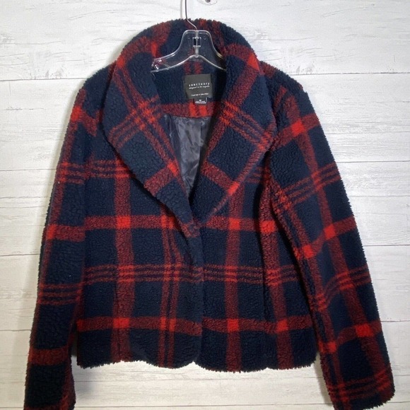 Sanctuary Jackets & Blazers - Sanctuary Blue Red Plaid Sherpa Fleece Jacket Women’s medium